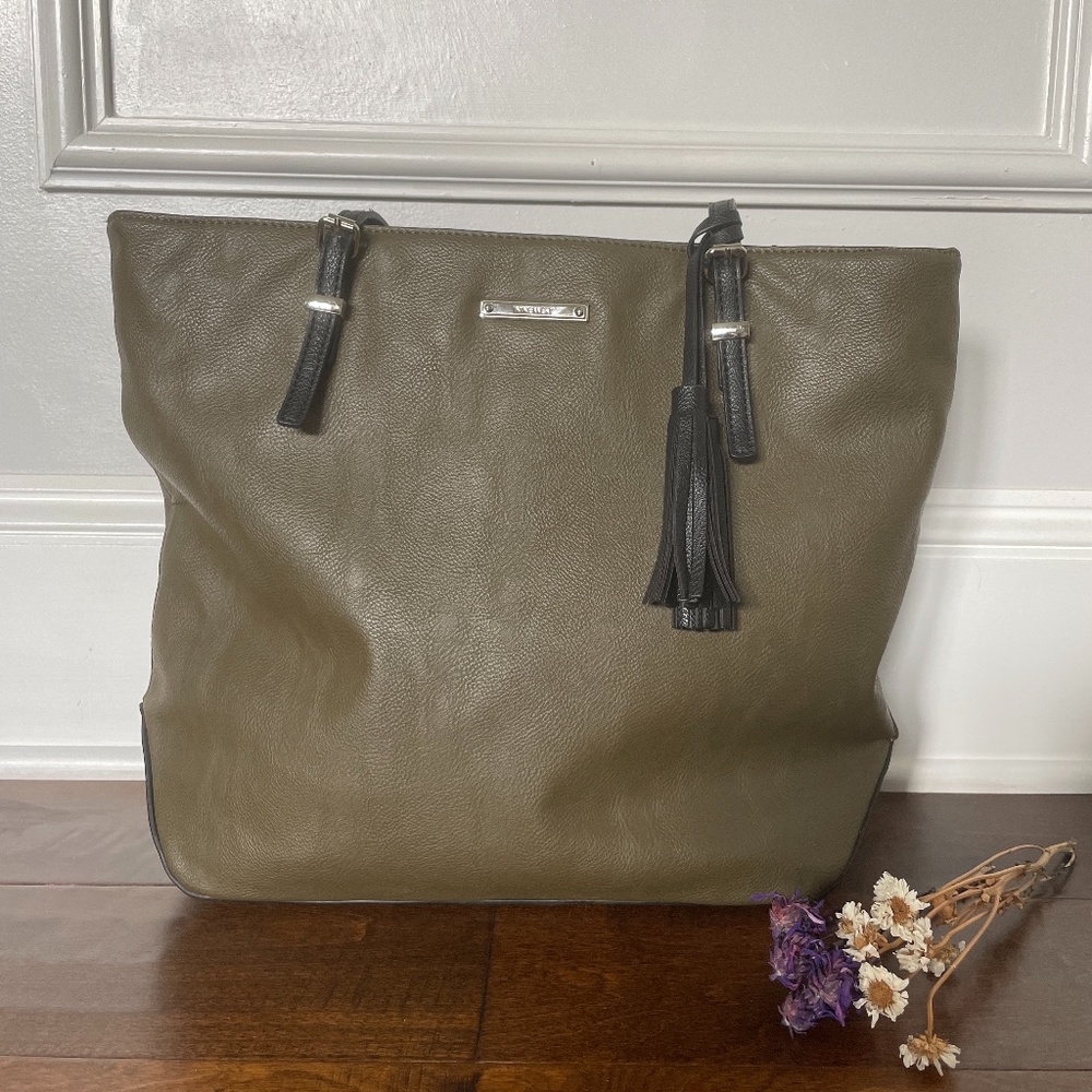 Nine West army green and black large bag with tassels